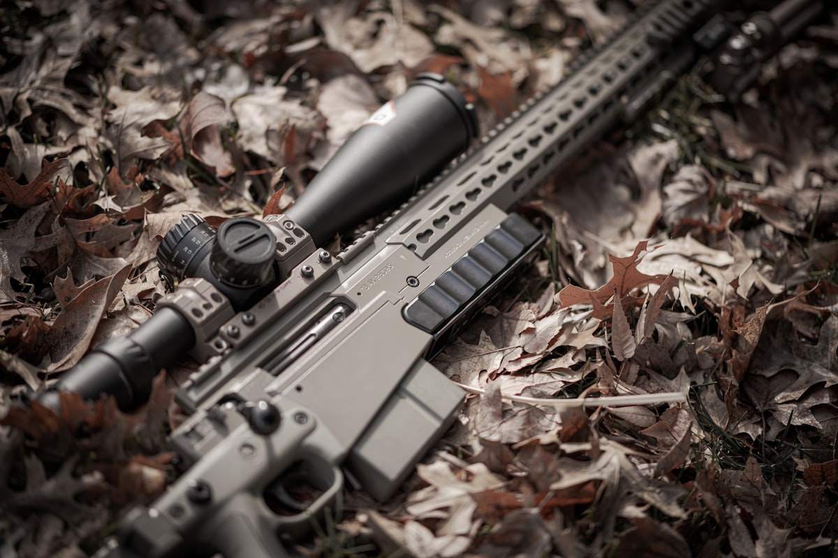 A rifle fitted with an aiming sight